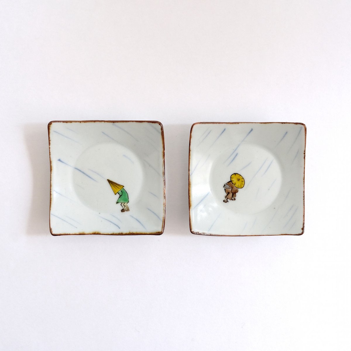 工房あめつち/Kobo Ametsuchi「色絵 雨の日角豆皿(お一人様2点 工房あめつち/Kobo Ametsuchi「色絵 雨の日角豆皿(お一人様2点