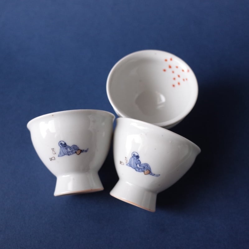 工房あめつち　陶器盆栽　松　お正月　オブジェ 工房あめつち／Kobo Ametsuchi「色絵 梅型小皿 高士図（お一人様