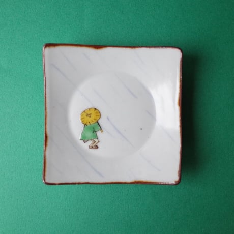 工房あめつち／Kobo Ametsuchi「色絵 雨の日角豆皿（お一人様1点まで）」