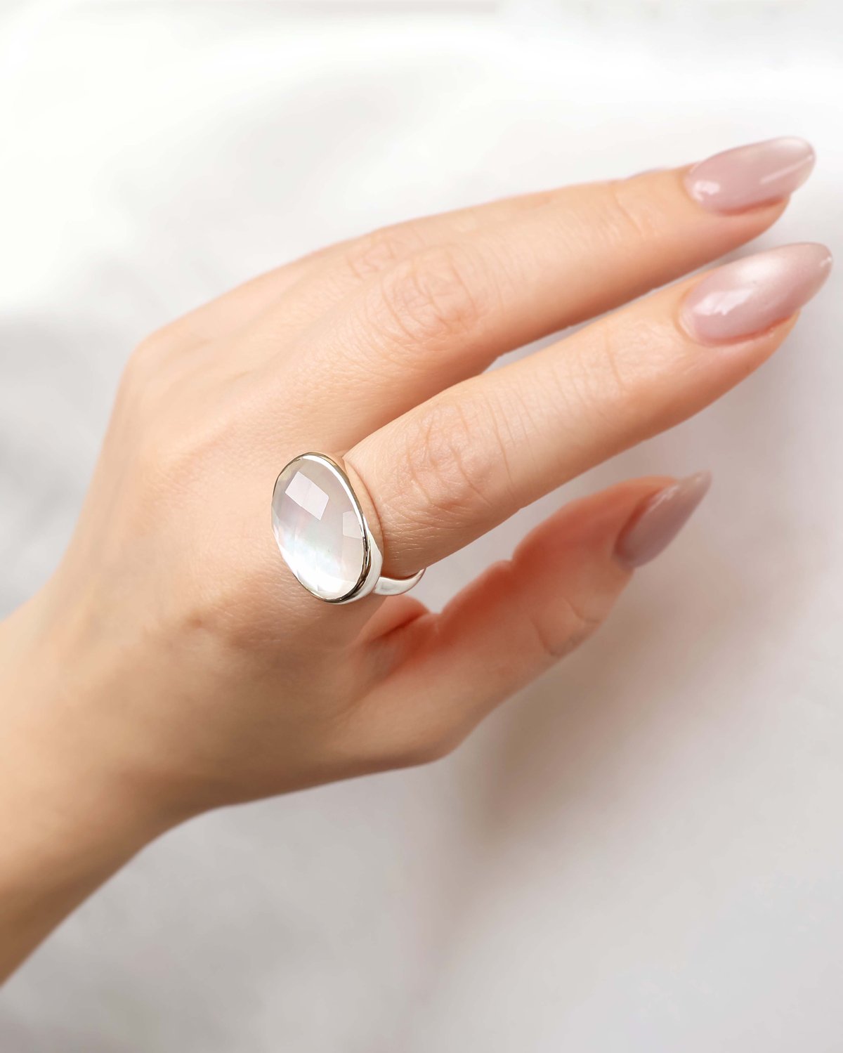 B-02☆シェル5mm White Shell × Quartz Ring | AYA KIYOSHIMA JEWELRY