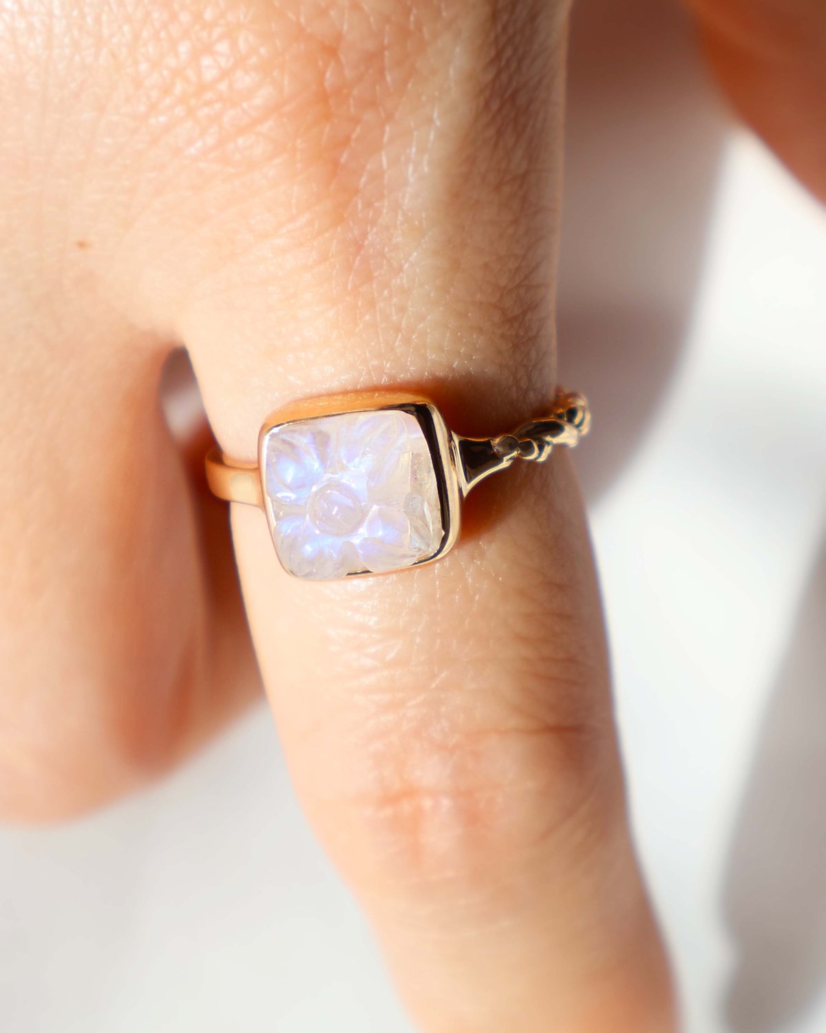 Carving Rainbow Moonstone Ring | AYA KIYOSHIMA