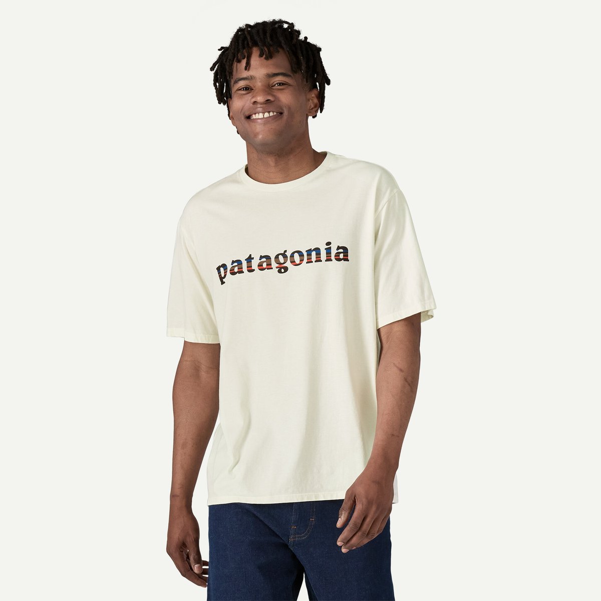 メンズ 刺繍ロゴ オーガニック Tシャツ グレー系 297 patagonia>メンズ・'73 テキスト・ロゴ・オーガニック・Tシャツ