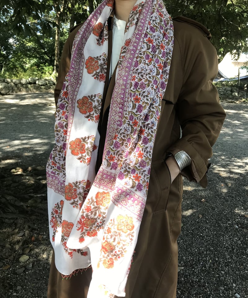 新品未使用/インド/アノーキ/大判ストール インド】「ANOKHI」ブロックプリントストール（ビーズ細工付