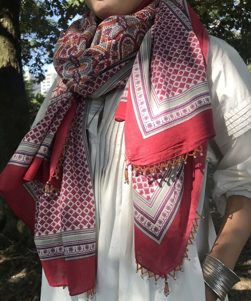 新品 インドANOKHIの手織りストール インド】「ANOKHI」ブロックプリントストール（ロング