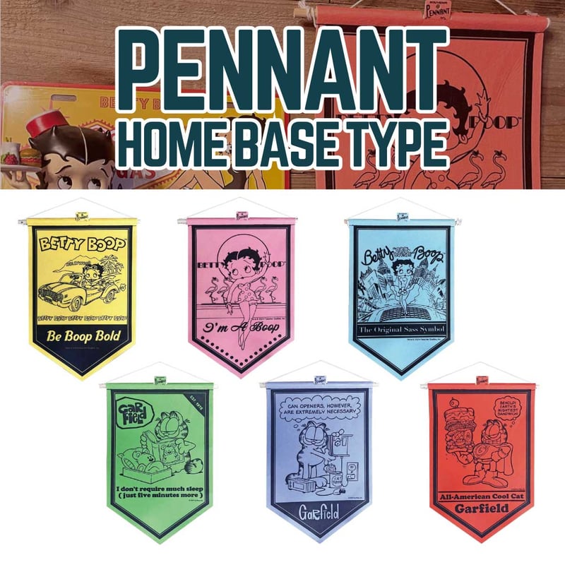 VINTAGE STYLE 】ホームベース型タペストリー BETTY & GARFIELD