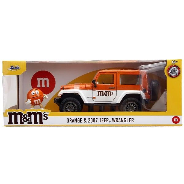 M&M's ジープ ミニカー レッド ブルー 1:24 M&M'S 2007 JEEP WRANGLER w/ ORANGE FIGURE