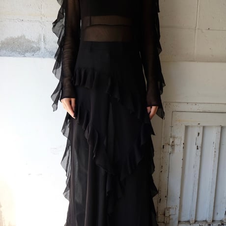 cotton mesh frill dress