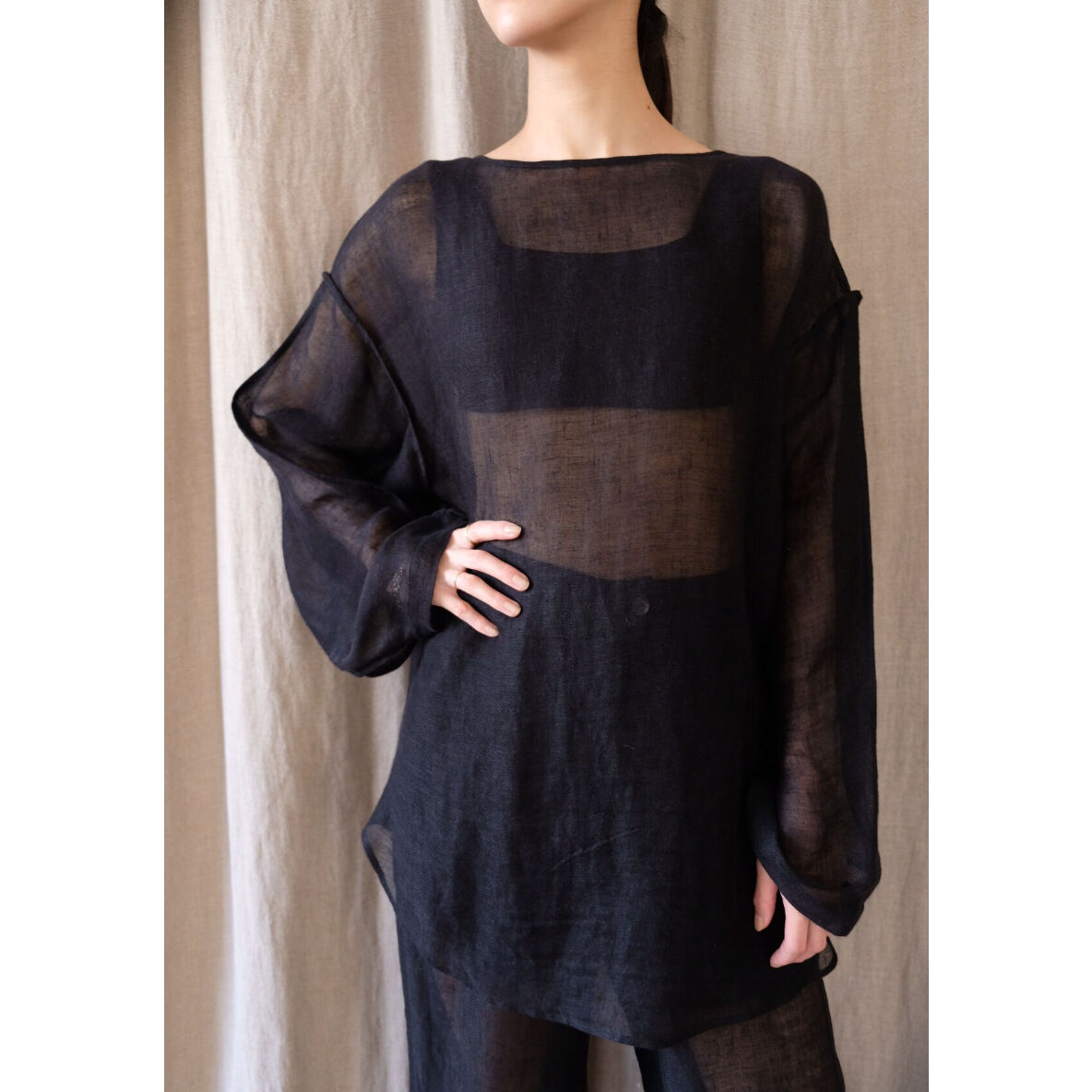 linen gawze see-through l/s-t | ERiKOKATORi