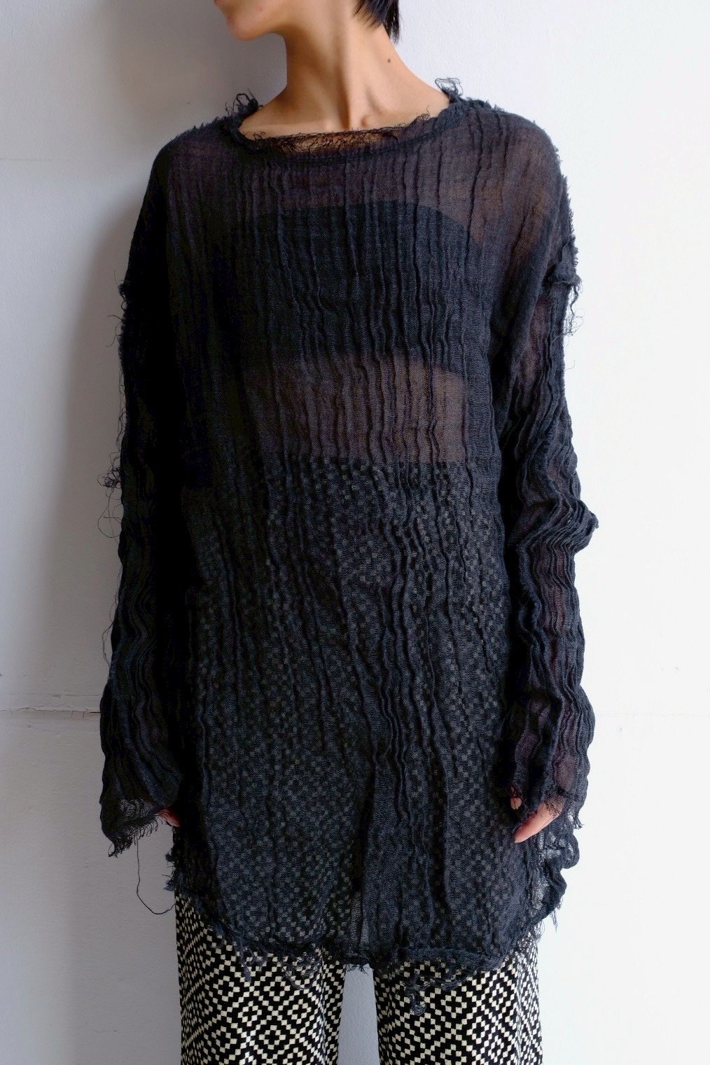 wool linen gawze top | ERiKOKATORi