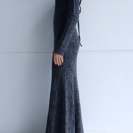 flower wool backless dress
