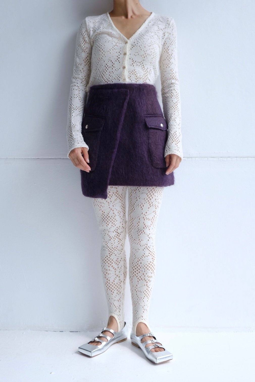 ERiKOKATORi エリコカトリ　クロシェ クロップド　カーディガン flower wool cardigan | ERiKOKATORi
