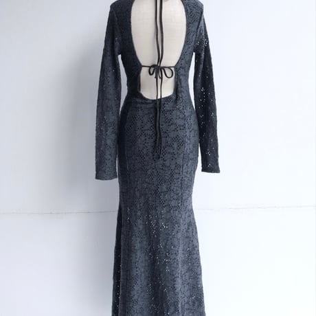flower wool backless dress