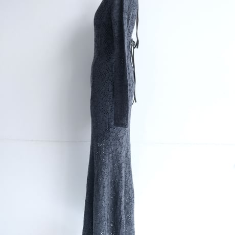 flower wool backless dress