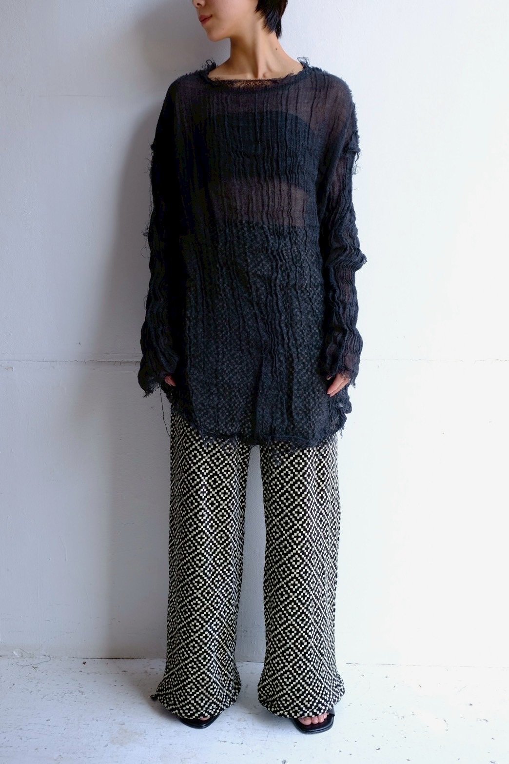 wool linen gawze top | ERiKOKATORi