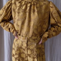 flower jacquard puffsleeves blouse