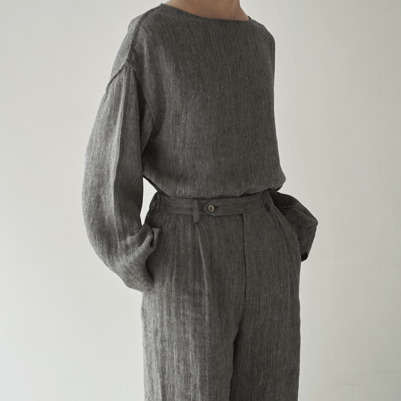 61ｃｍ【ERiKOKATORi】silk nep linen top (gray) - Tシャツ