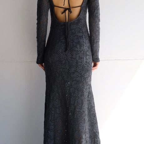 flower wool backless dress