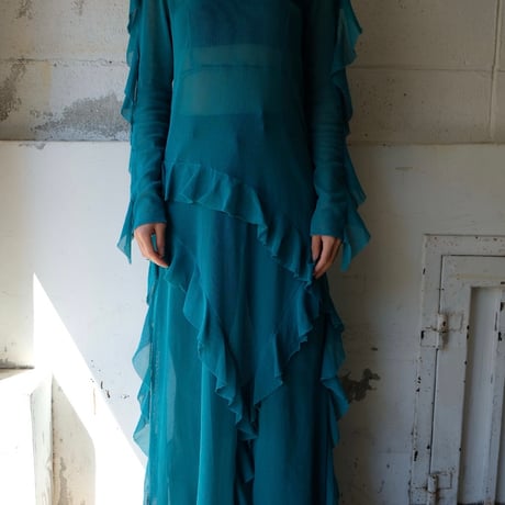 cotton mesh frill dress