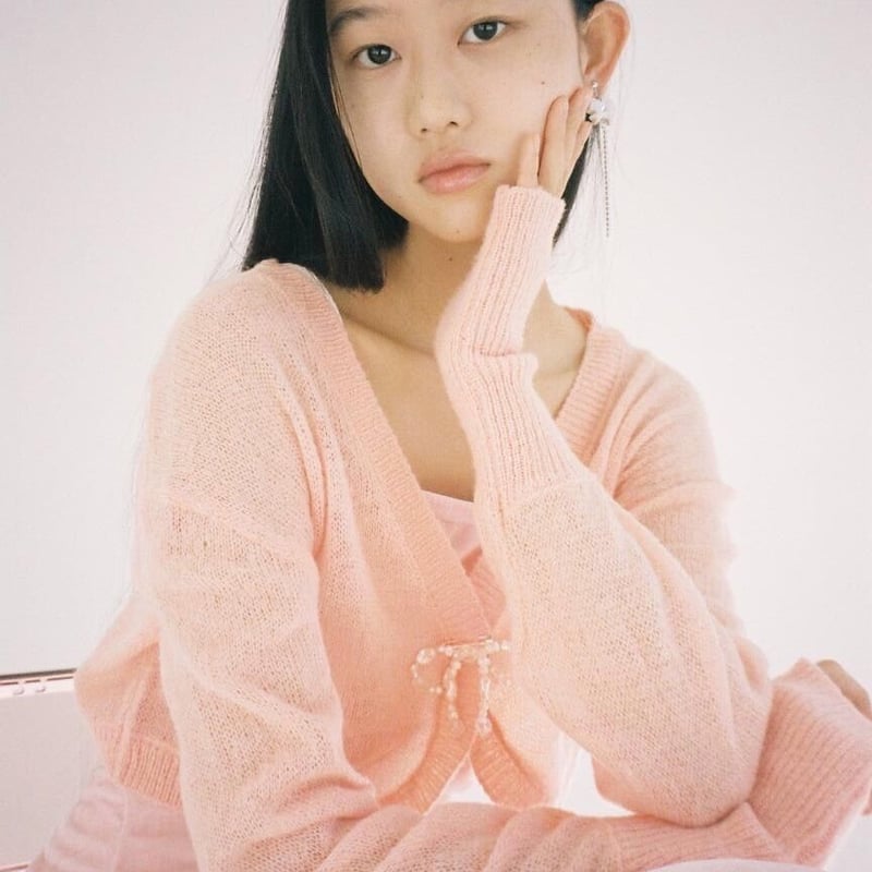 Ribbon Brooch Sheer Cardigan（Pink/Blue/Yellow）