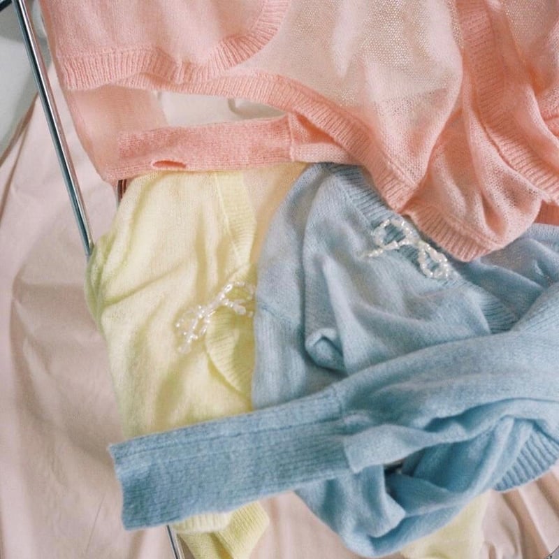 &her Sheer Cardigan Set ネイビー×ライトブルー 美品 セール】 バイカラーラメニット カーディガン （カーディガン