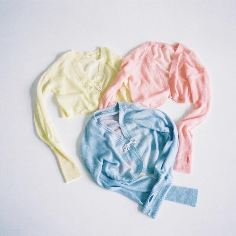 &her Sheer Cardigan Set ネイビー×ライトブルー 美品 &her Sheer Cardigan Set ネイビー×ライトブルー 美品 sheer rib