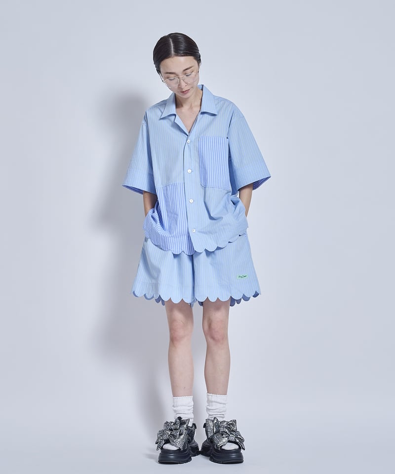 Stripe×Stripe wave hem Shirts | VISPOQUEGARDEN