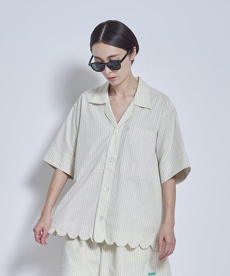 Stripe×Stripe wave hem Shirts