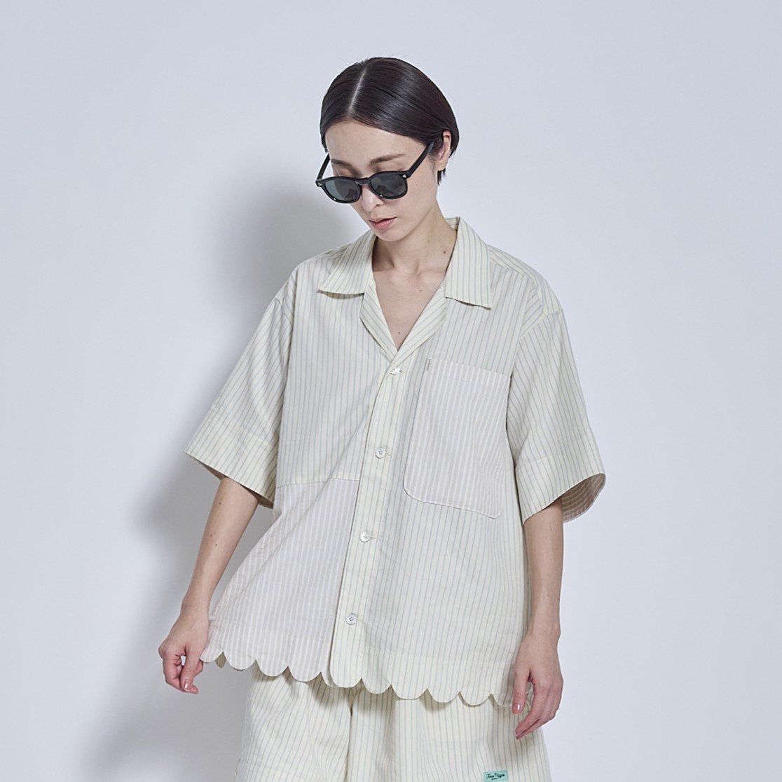 ENFOLD WAVE-HEM SHIRT ストライプ Stripe×Stripe wave hem Shirts | VISPOQUEGARDEN