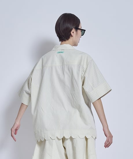 Stripe×Stripe wave hem Shirts