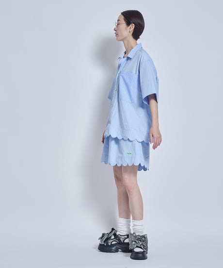 Stripe×Stripe wave hem Shirts