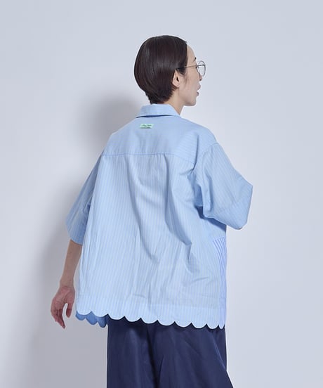 Stripe×Stripe wave hem Shirts