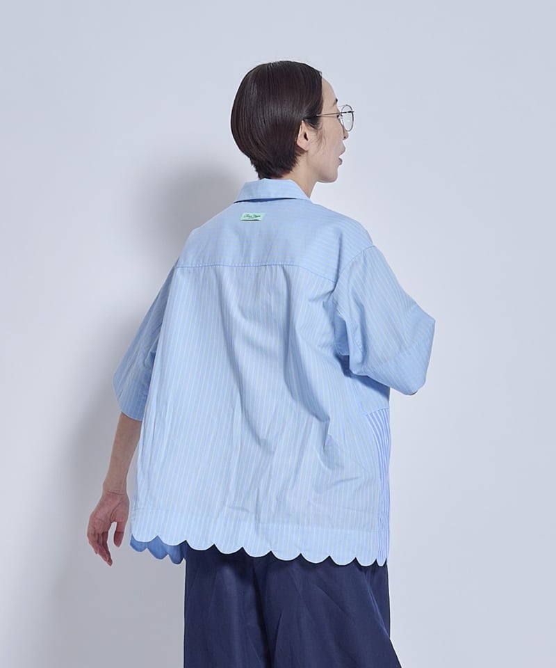 Stripe×Stripe wave hem Shirts | VISPOQUEGARDEN