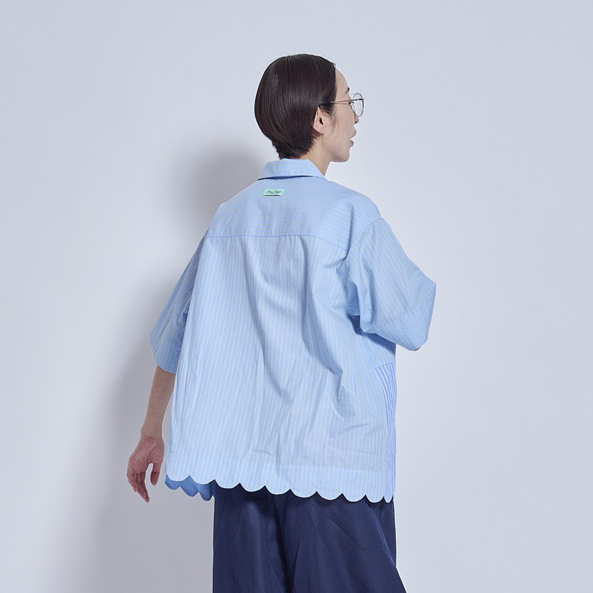 Stripe×Stripe wave hem Shirts | VISPOQUEGARDEN