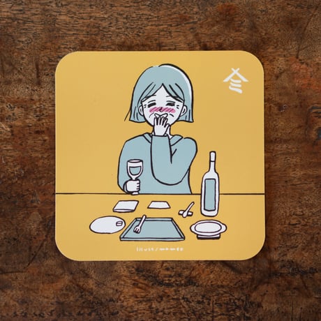 ２コマ漫画コースター／「30年前、30年後も酔いじかん」(woman／wine)