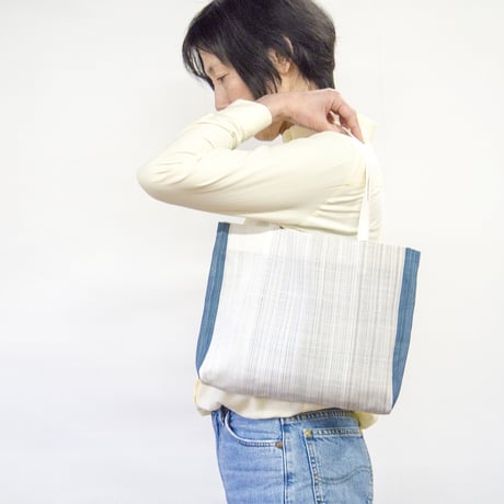 トートバッグ / 横型マチ有り / 縞　水色