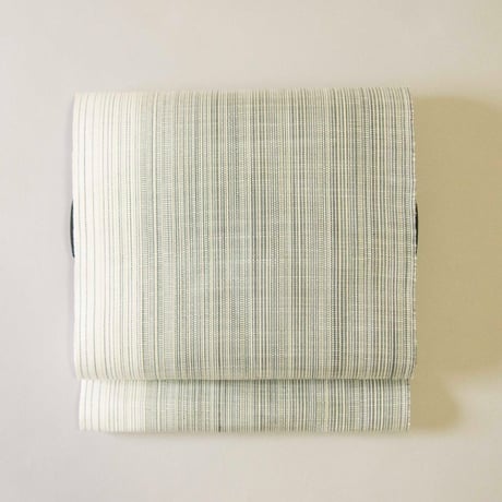 ［ 織元在庫品 ］能登上布   八寸名古屋帯  / 乱れ縞　生成