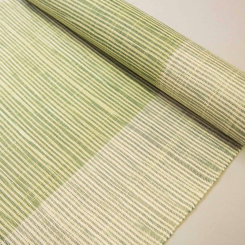 織元在庫品 ］能登上布 八寸名古屋帯 / 霞片変わり 黄緑 | 能登上布