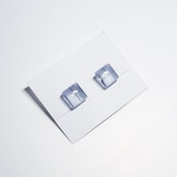 イヤリング　浮布〔clear cloth 〕/  丸四角 縞　薄青