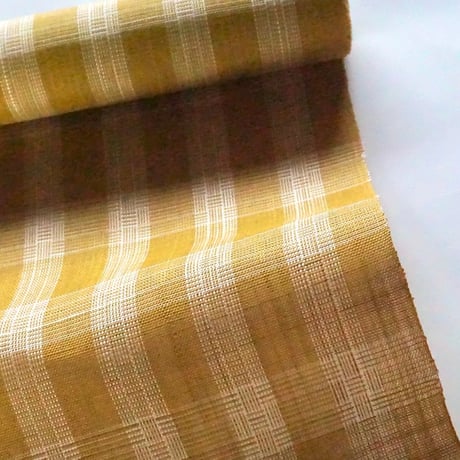 ［ まつり対象商品 ］能登上布   八寸名古屋帯  /  細網代格子　山吹