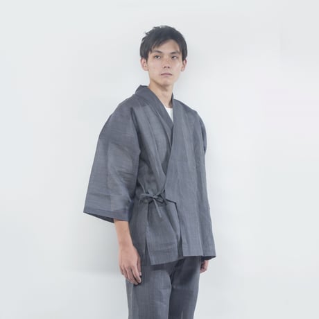 能登上布　作務衣（上下） / 濃色縞または無地 [ 色柄おまかせ ] / 仕立て代込み