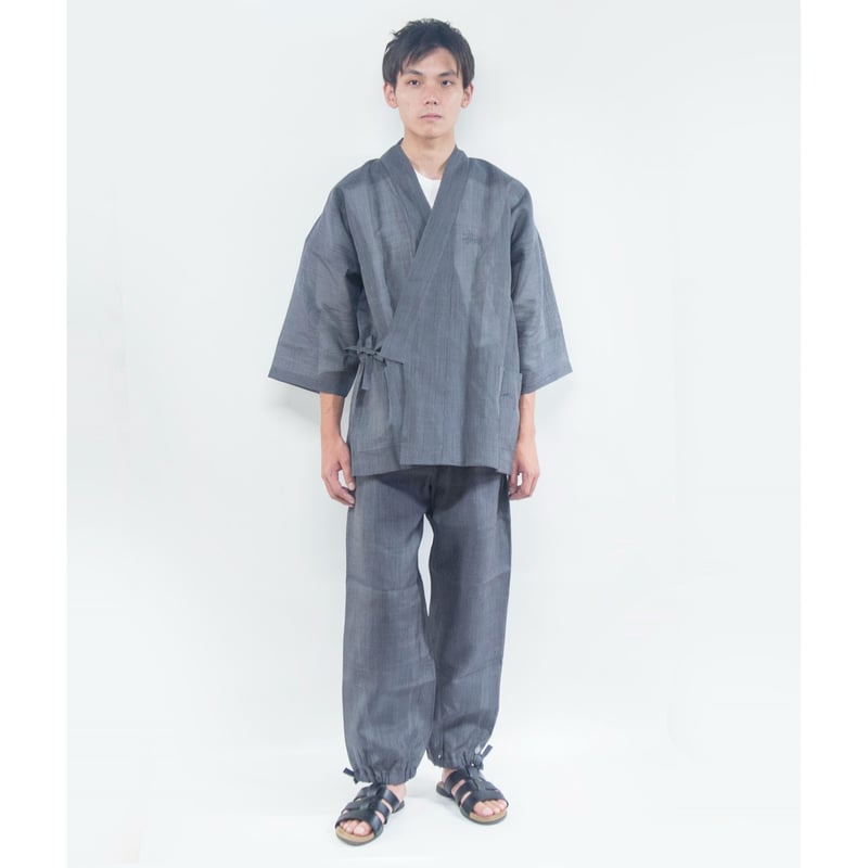 能登上布 グレー系縞柄 作務衣（上下）/ 仕立て代込み | 能登上布 公式 
