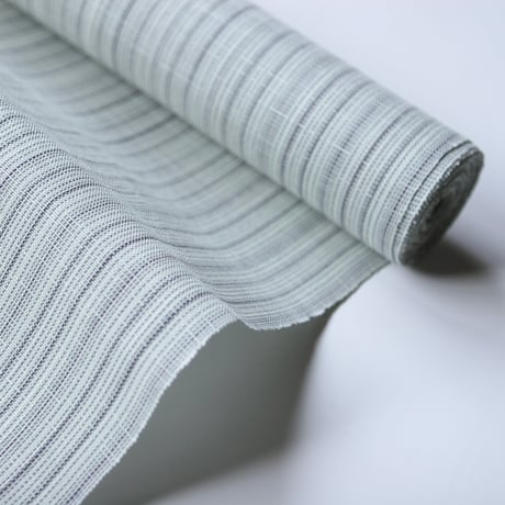 ［ まつり対象商品 ］能登上布   八寸名古屋帯  / 乱れ縞　白緑