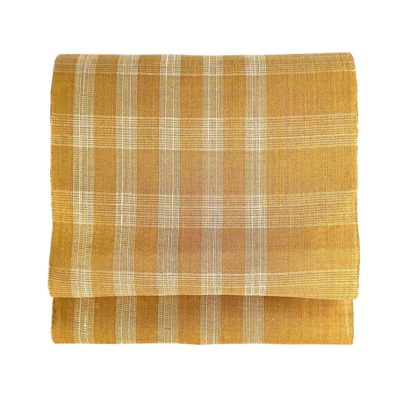 まつり対象商品 ］能登上布 八寸名古屋帯 / 細網代格子 山吹 | 能登上