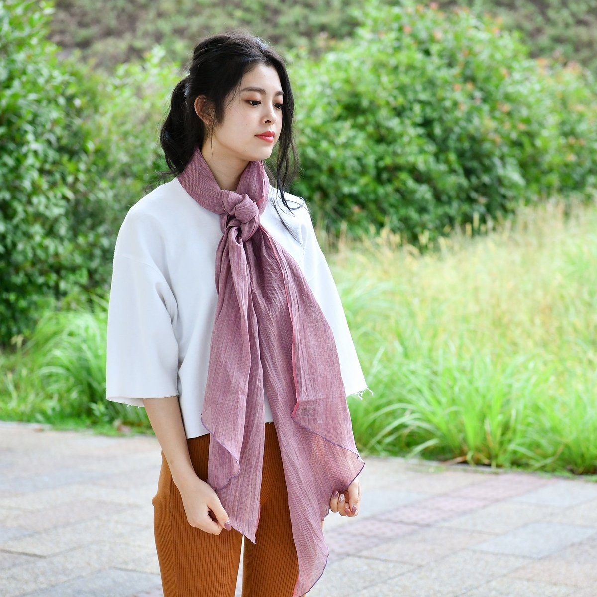 紫と赤のチェック柄ストール　三宅一成 紫と赤のチェック柄ストール三宅一成