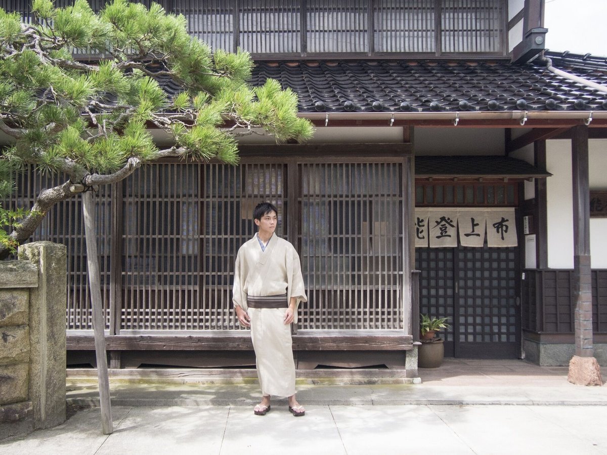 夏着物　能登上布　着物 織元在庫品 ］能登上布 八寸名古屋帯 / 千鳥格子 水色 | 能登上