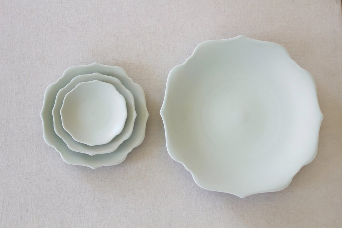 meimei-ware 13小皿 稜花（青白マット）M45602 | 小田陶器オンラインストア