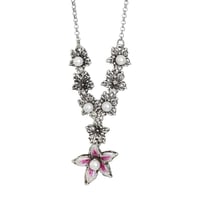ユリの花と天然真珠をあしらったバニッシュシルバーのネックレス (BGR005F)