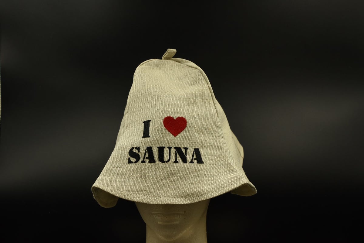 I ❤️ SAUNA サウナハット アイボリー サウナハット 【アイラブサウナ】 リネン | Metos Sauna Soppi