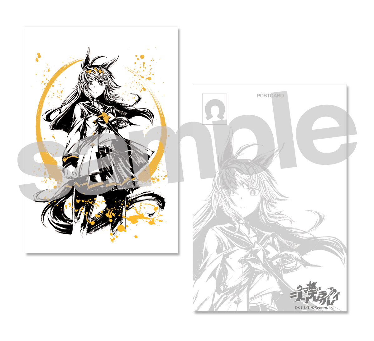 ウマ娘 シンデレラグレイ】墨絵金箔ポストカード オグリキャップ ウマ娘 シンデレラグレイ】墨絵金箔ポストカード オグリキャップ