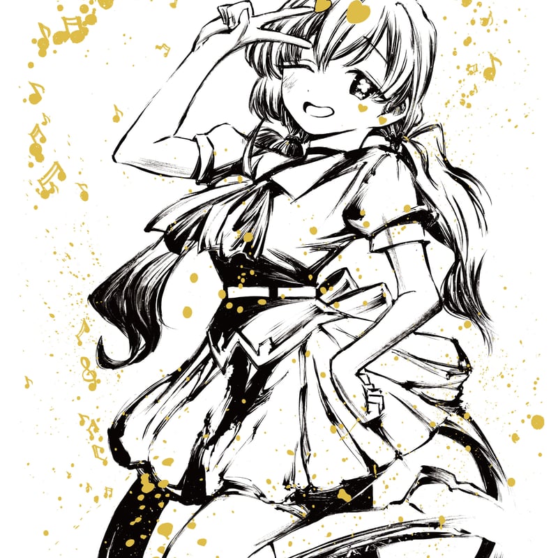 君のことが大大大大大好きな100人の彼女】墨絵金箔ポストカード（